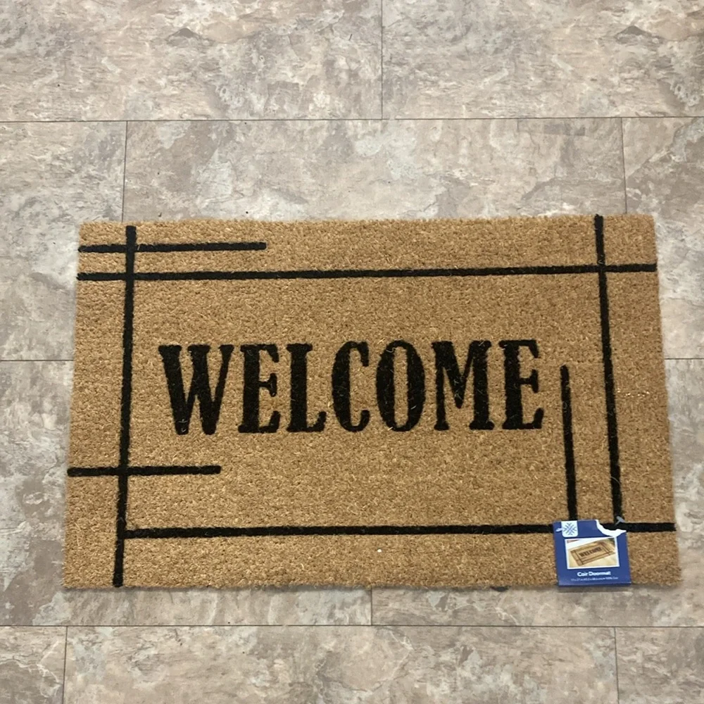 NWT Tan & Black-Skid-Resistant- Thick Pile WELCOME- Coir Door Mat 17x27